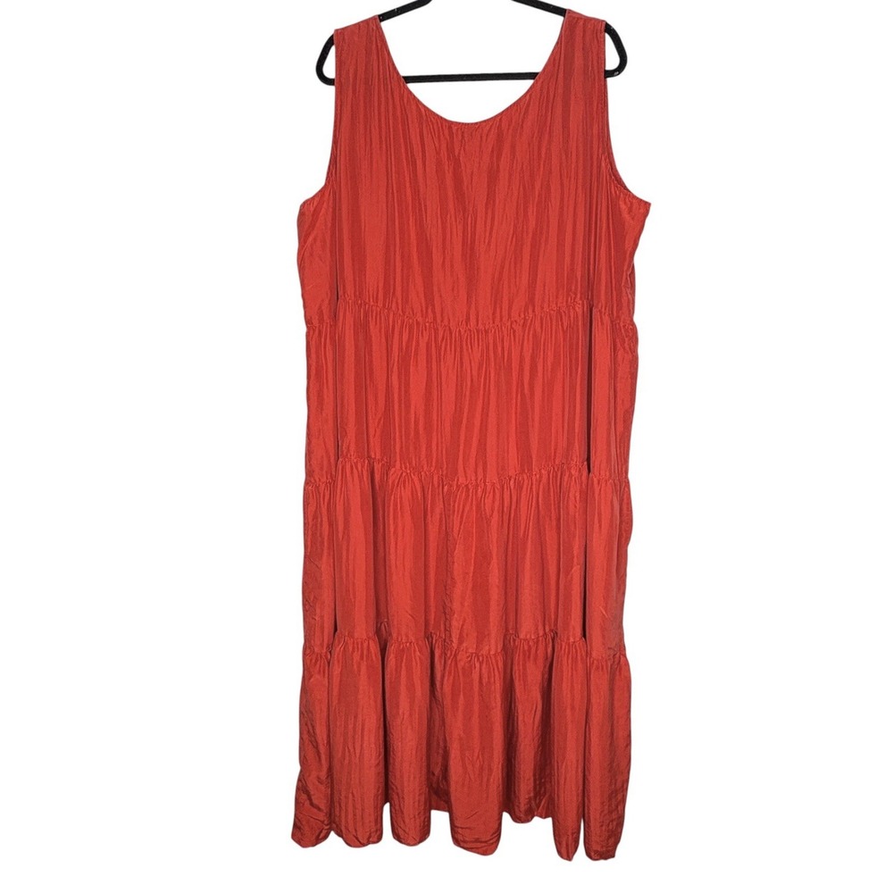 Eileen Fisher Crushed Silk Tier Ruffle Maxi Dress 3X Coastal Capsule Beach Layer - Picture 3 of 10
